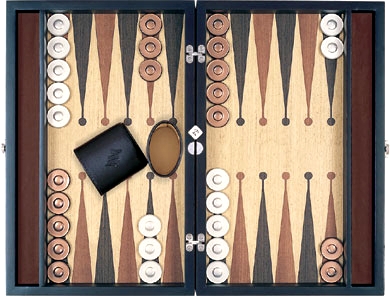 Backgammon cuir surface de jeu bois (marron fonc)